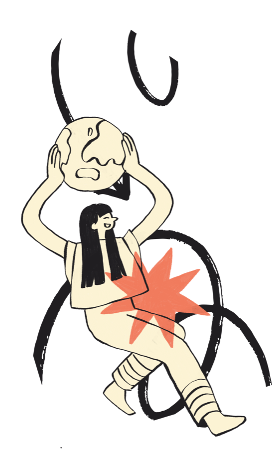 Illustration of a person holding up a globe